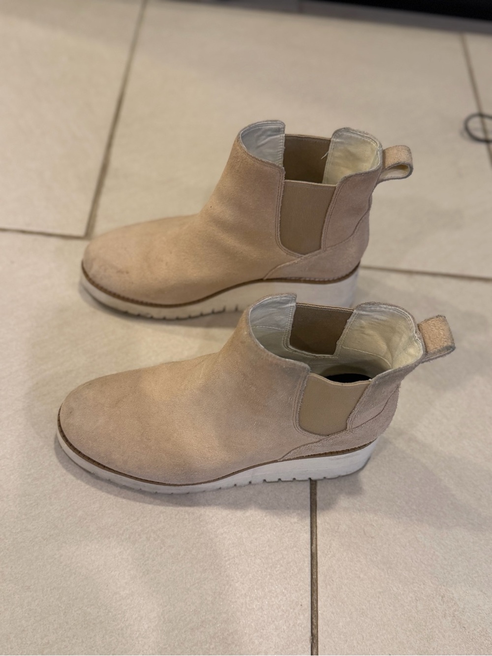 Cole Haan Zero Grande Beige Suede Chelsea Wedge Ankle Boots
